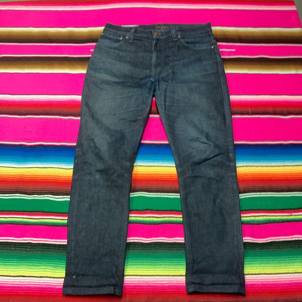 Nudie Jeans Co. Men 32x32 (Fit 31x28) Pipe Led Slim Skinny Dark Worn Navy Blue